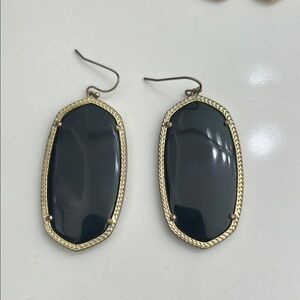 Elle Gold Drop Earrings in Black Opaque Glass